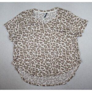 JACLYN INTIMATES - WOMEN'S BEIGE ANIMAL PRINT SOFT SHORT SLEEVE PAJAMA TOP - 1X